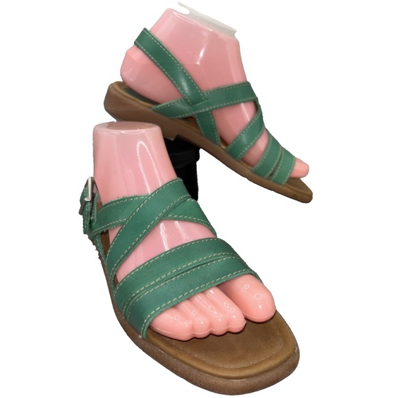 Azaleia Strappy Sandals Flats Women's Size‎ 7M Kelly Green Adjustable Leather - Picture 1 of 12